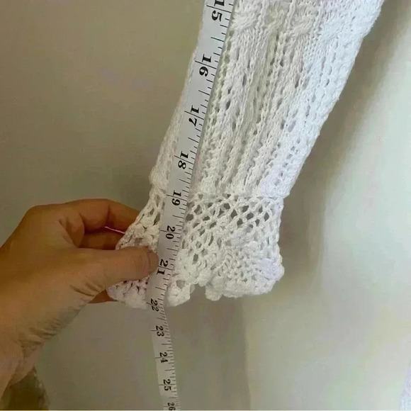 Lauren by Ralph Lauren White Crochet Linen & Cotton Cardigan, Size Large cottage - Picture 8 of 14